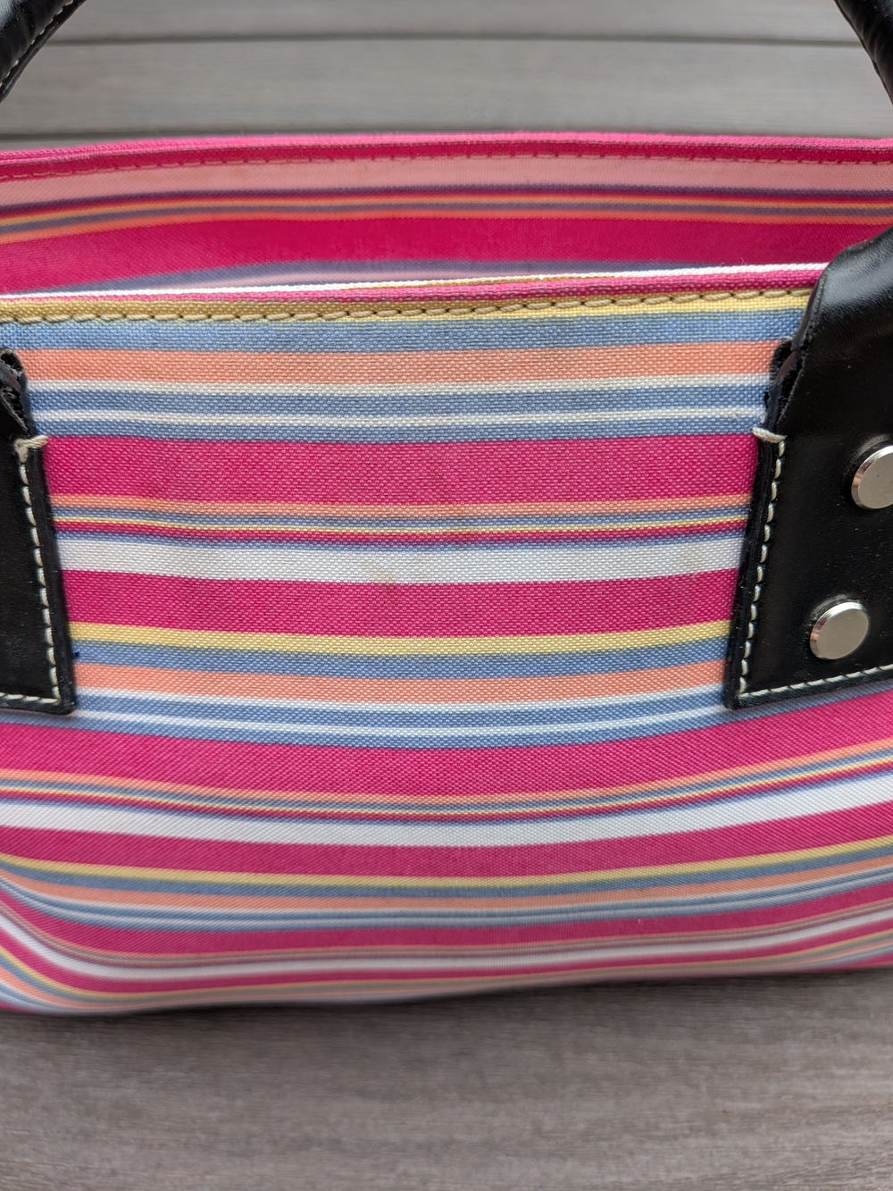 Vintage kate spade Pink Multi-Stripe Satchel with Black Trim - Picture 9 of 14